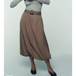 ZARA BELTED BALLOON MIDI SKIRT | TAUPE BROWN | 2028/674/707